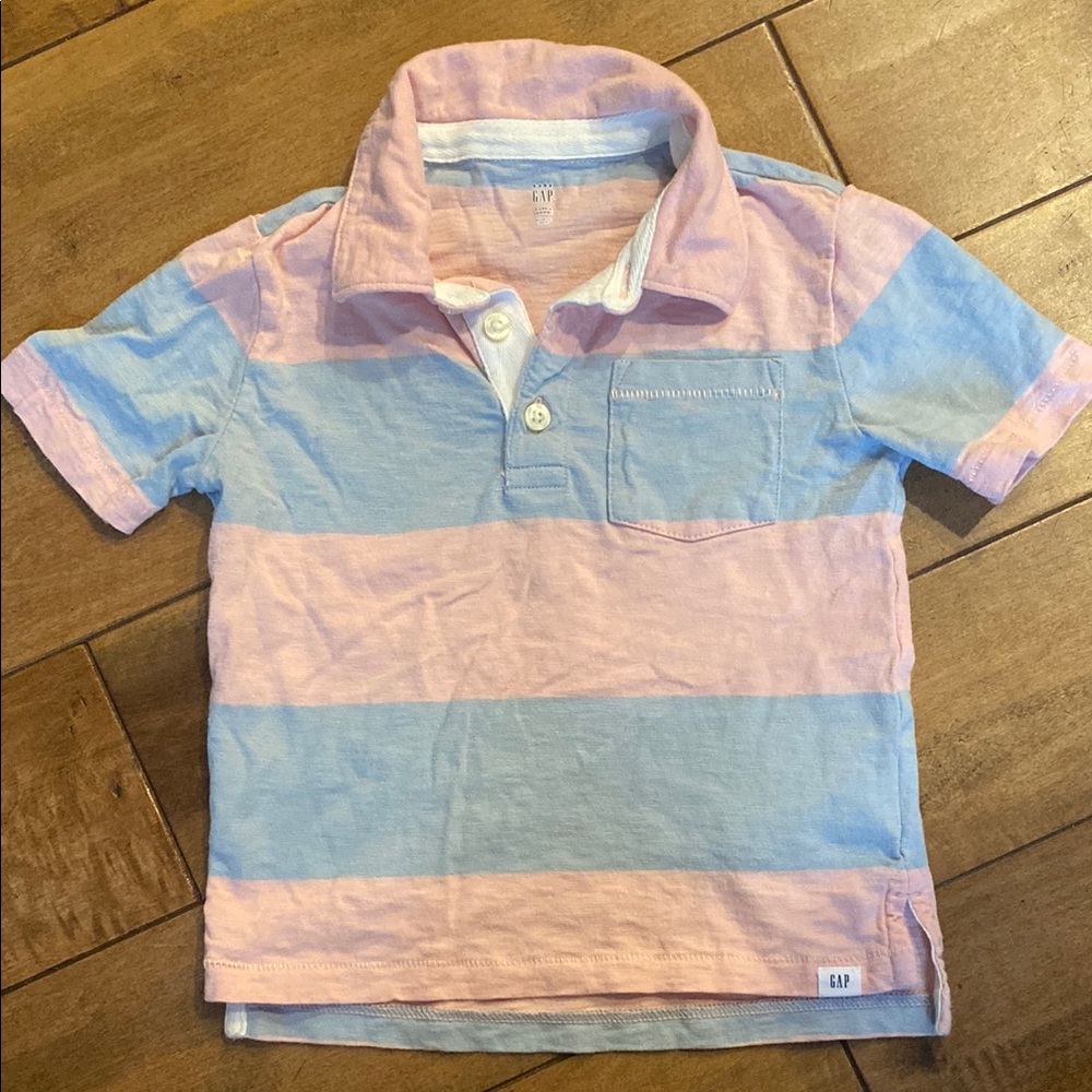 GAP Kids Pink and Blue Striped Polo Shirt 3T